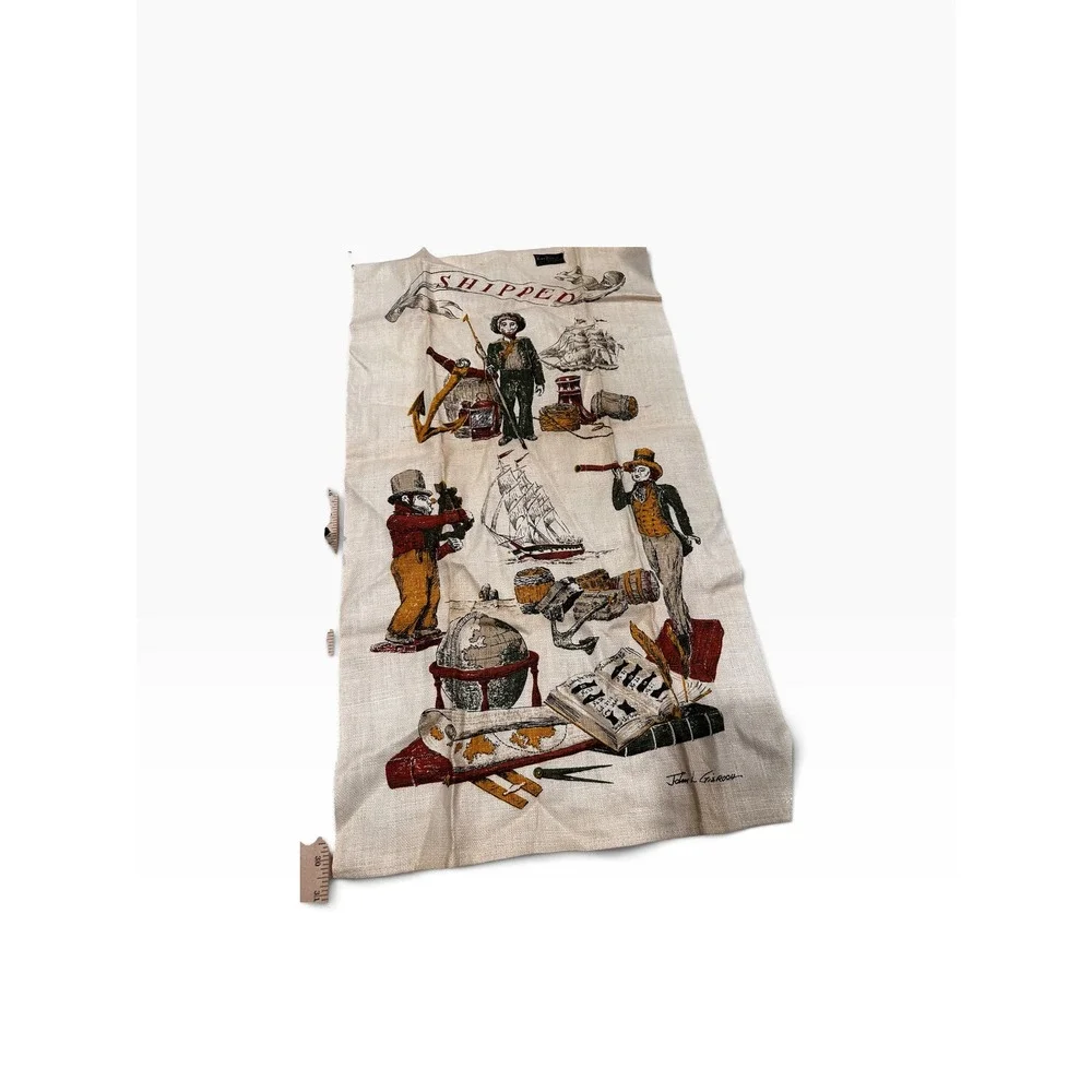 Vintage Kay Dee Hand Prints Linen Tea Towel Nautical John L Gieroch Shipped
